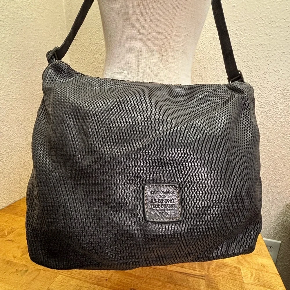 Campomaggi Teodorano Italy Perforated Black Leather Crossbody Bag